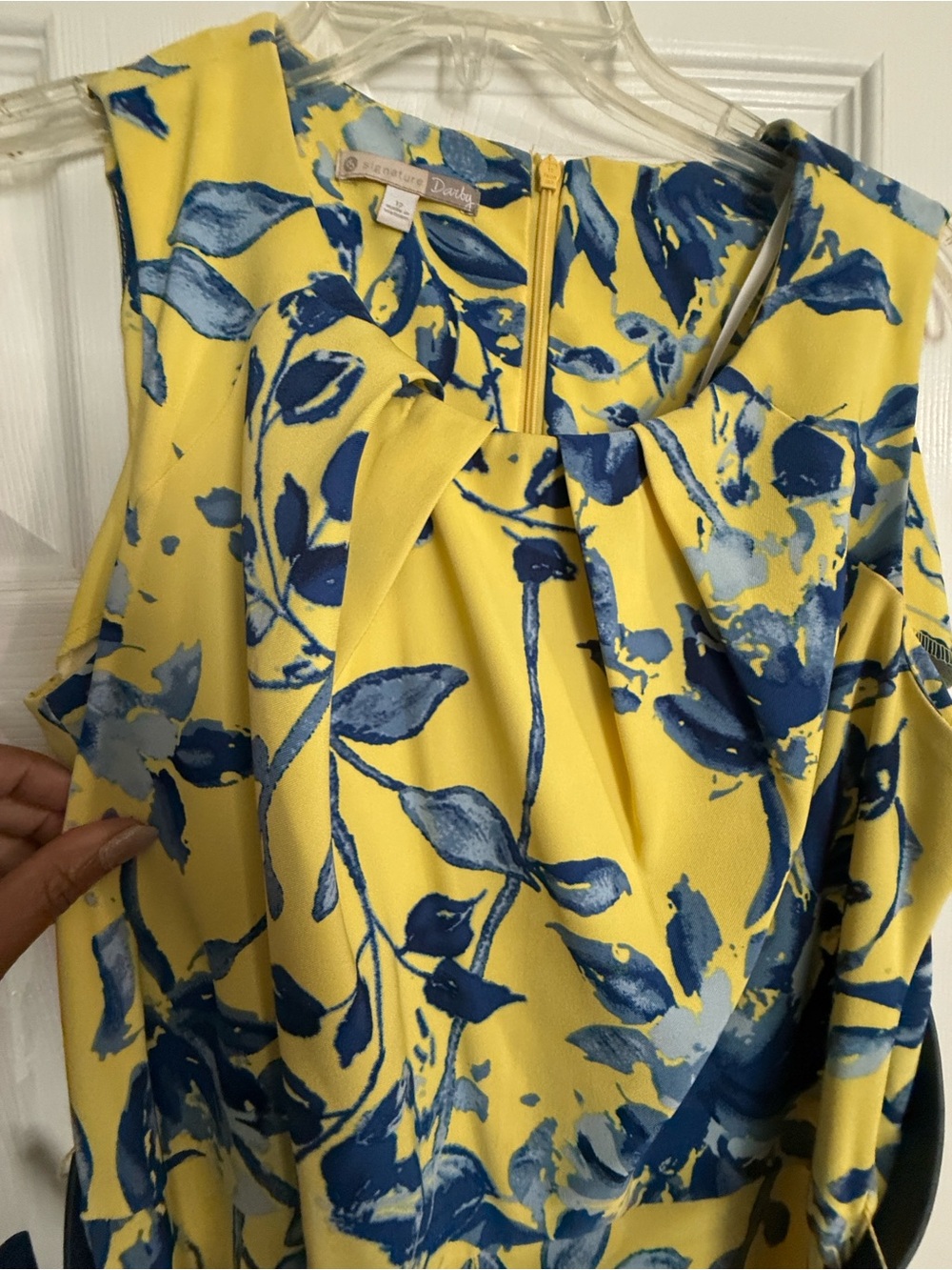 Signature Yellow Dress with Blue Floral Pattern and Belt - Picture 5 of 7
